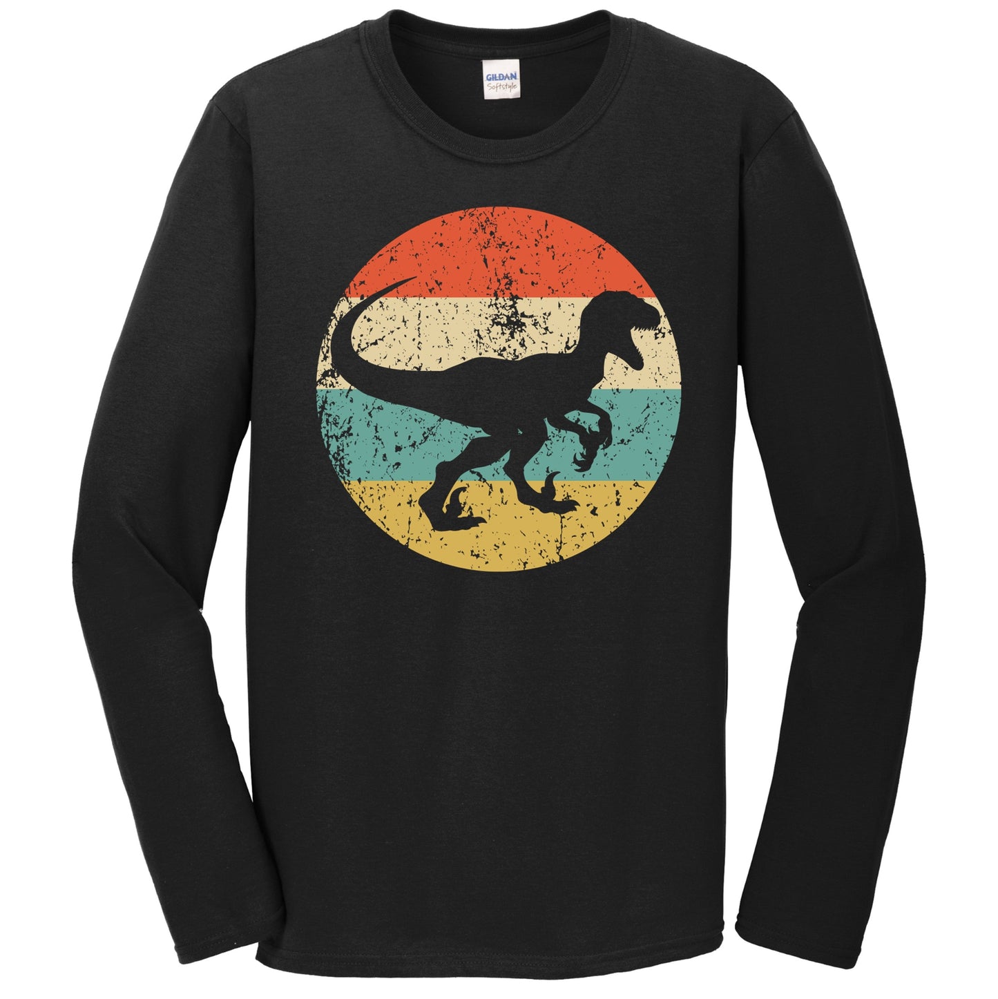 Velociraptor Raptor Silhouette Retro Dinosaur Long Sleeve T-Shirt