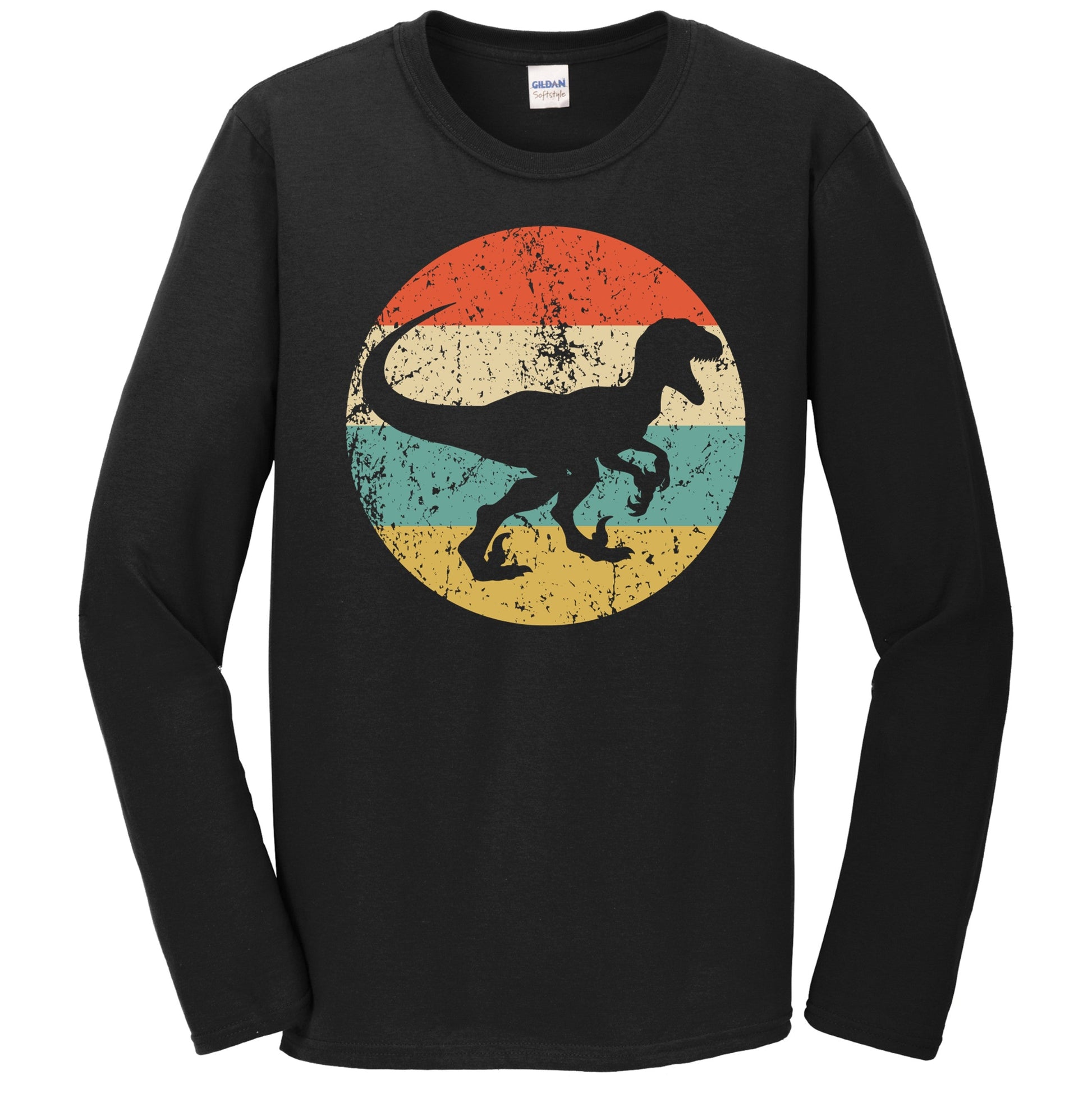 Velociraptor Raptor Silhouette Retro Dinosaur Long Sleeve T-Shirt