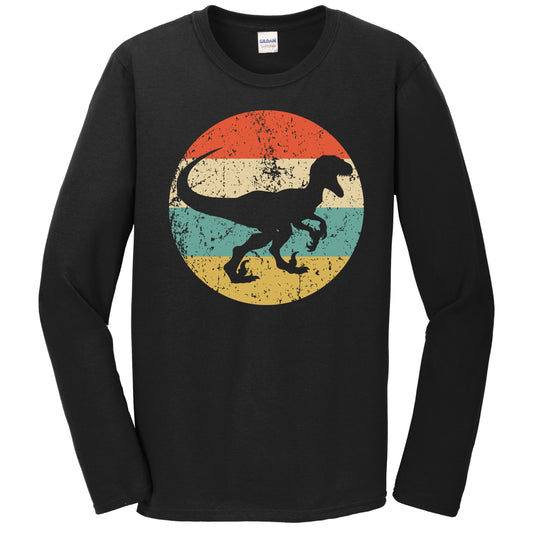 Velociraptor Raptor Silhouette Retro Dinosaur Long Sleeve T-Shirt