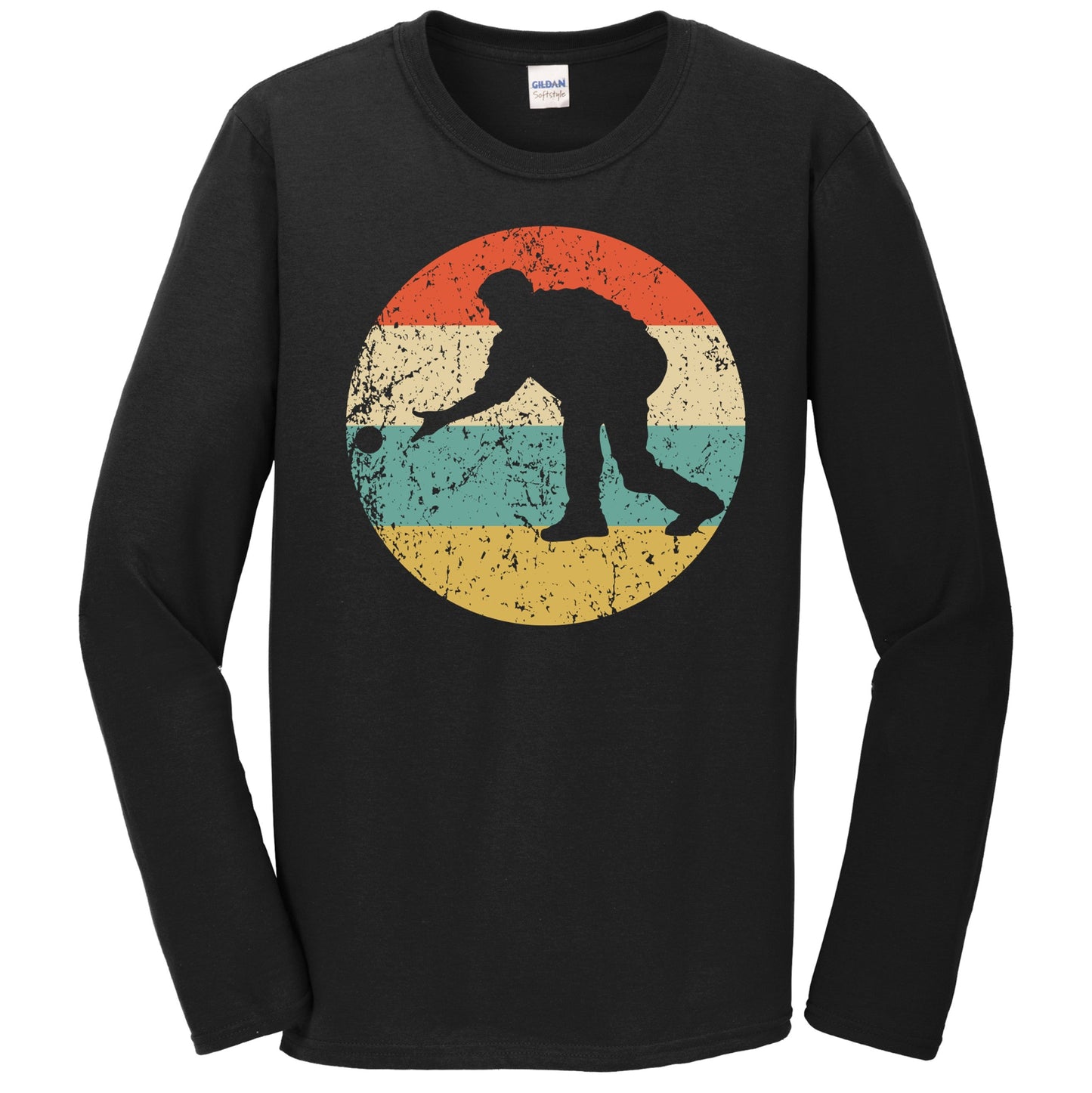 Man Playing Bocce Silhouette Retro Bocce Ball Long Sleeve T-Shirt