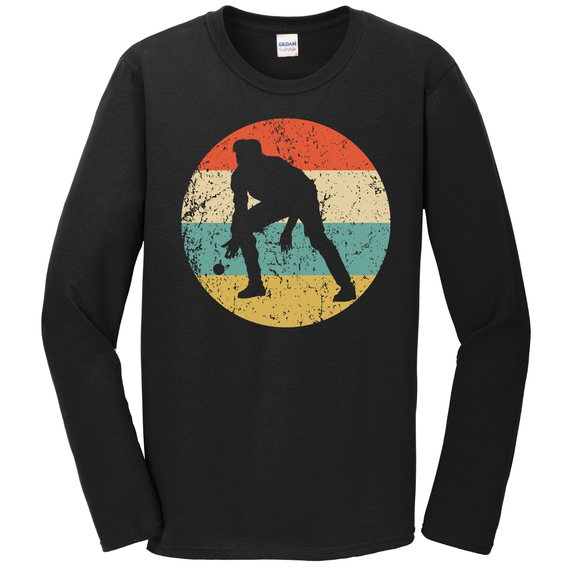 Man Playing Bocce Ball Silhouette Retro Bocce Long Sleeve T-Shirt