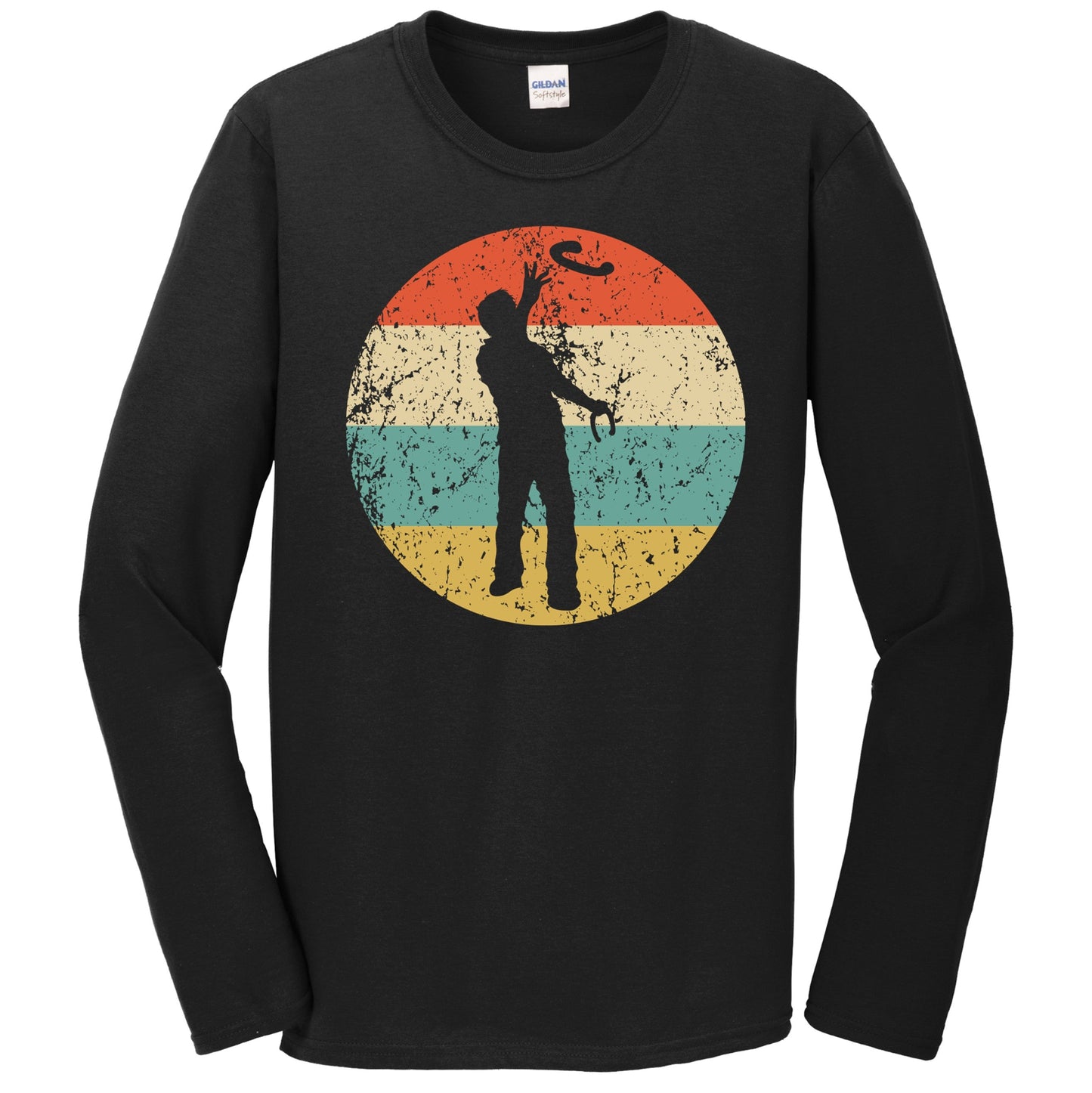 Man Playing Horseshoes Silhouette Retro Horseshoes Toss Long Sleeve T-Shirt