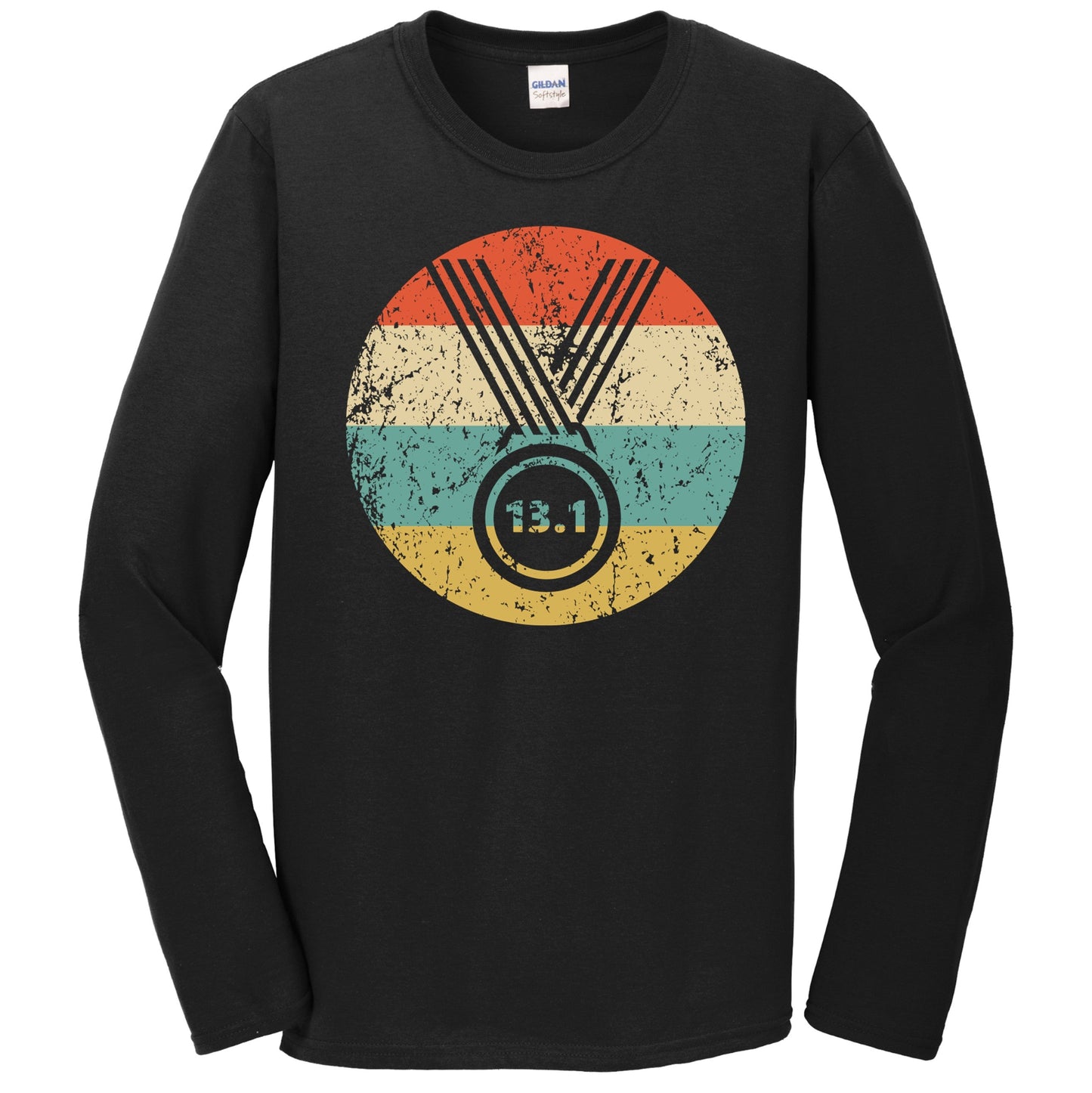 13.1 Miles Half Marathon Finisher Medal Icon Retro Running Long Sleeve T-Shirt