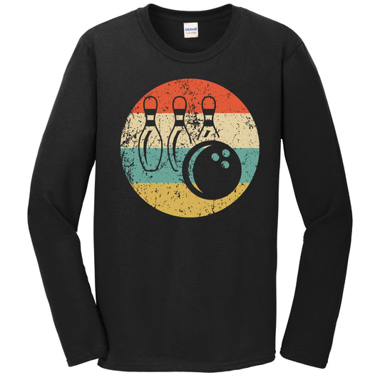 Bowling Ball and Pins Icon Retro Bowling Long Sleeve T-Shirt