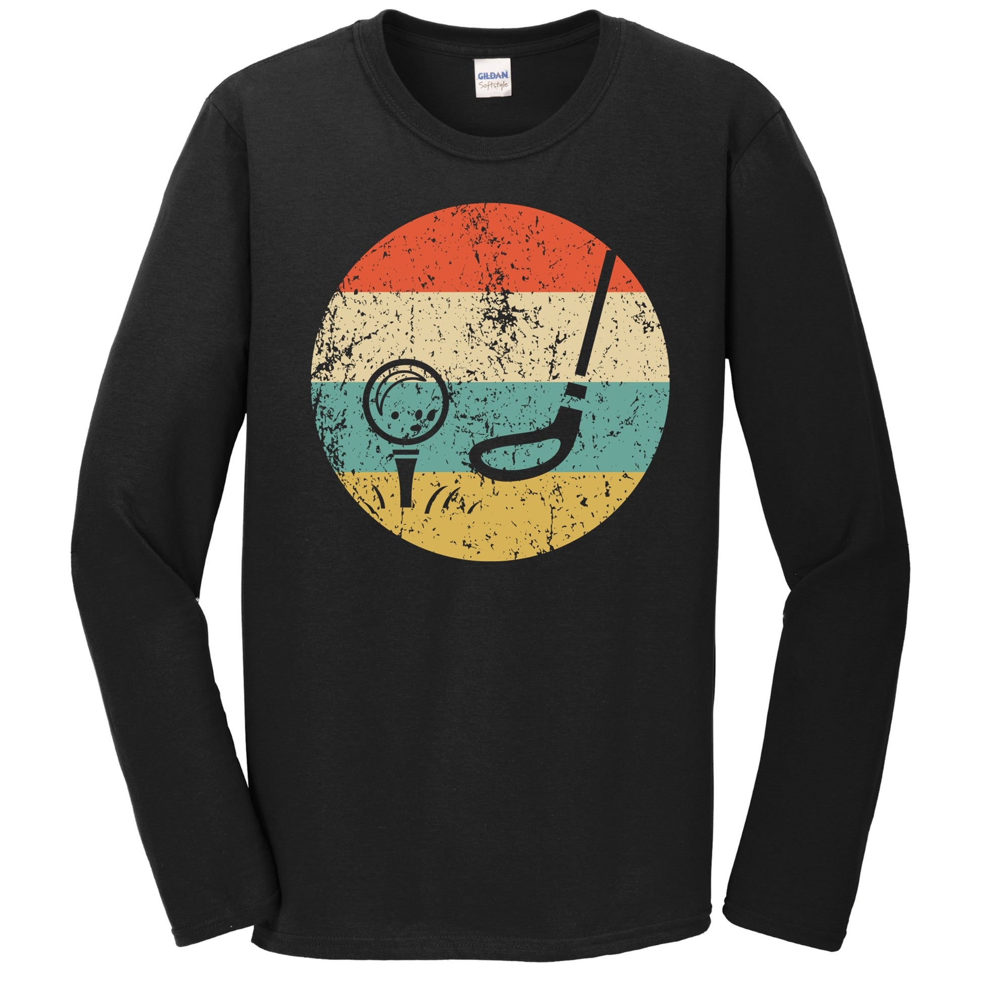 Golf Ball and Club Icon Retro Golfing Long Sleeve T-Shirt