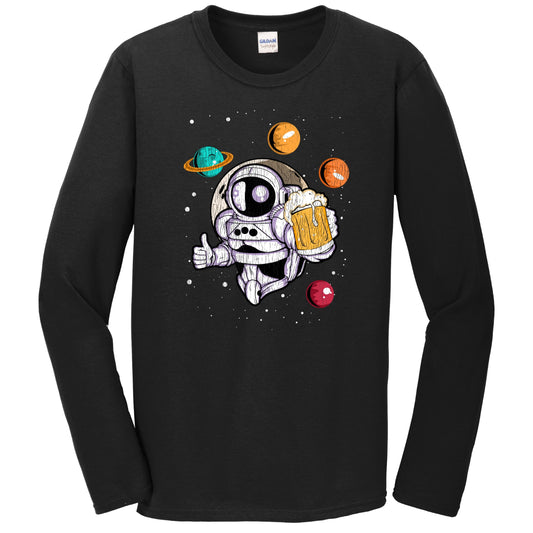 Astronaut With Beer Outer Space Spaceman Craft Beer Distressed Long Sleeve T-Shirt