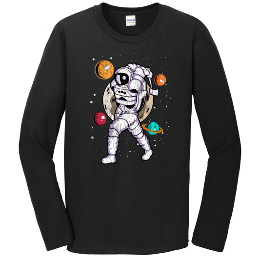 Axe Throwing Astronaut Outer Space Spaceman Distressed Long Sleeve T-Shirt