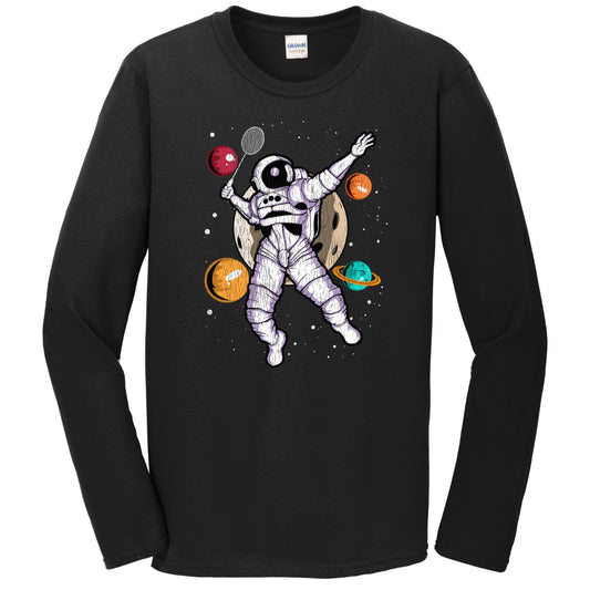 Badminton Astronaut Outer Space Spaceman Distressed Long Sleeve T-Shirt