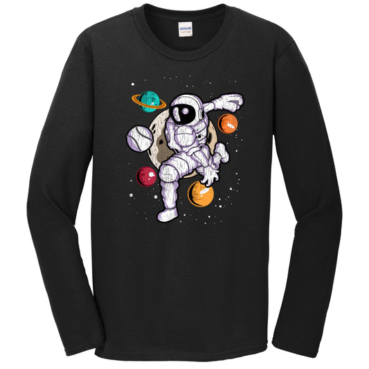Baseball Pitcher Astronaut Outer Space Spaceman Distressed Long Sleeve T-Shirt