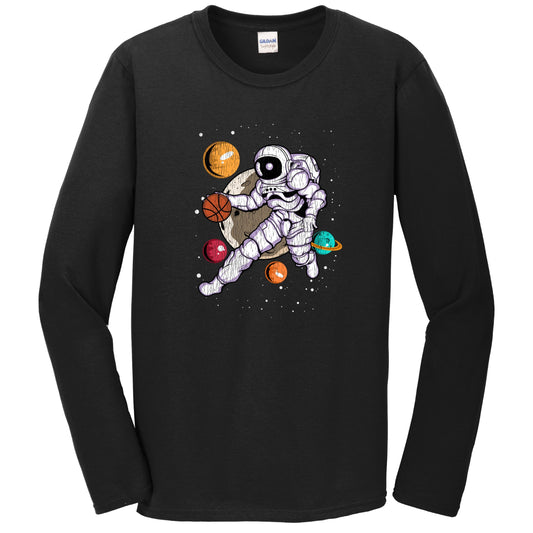 Basketball Astronaut Outer Space Spaceman Distressed Long Sleeve T-Shirt