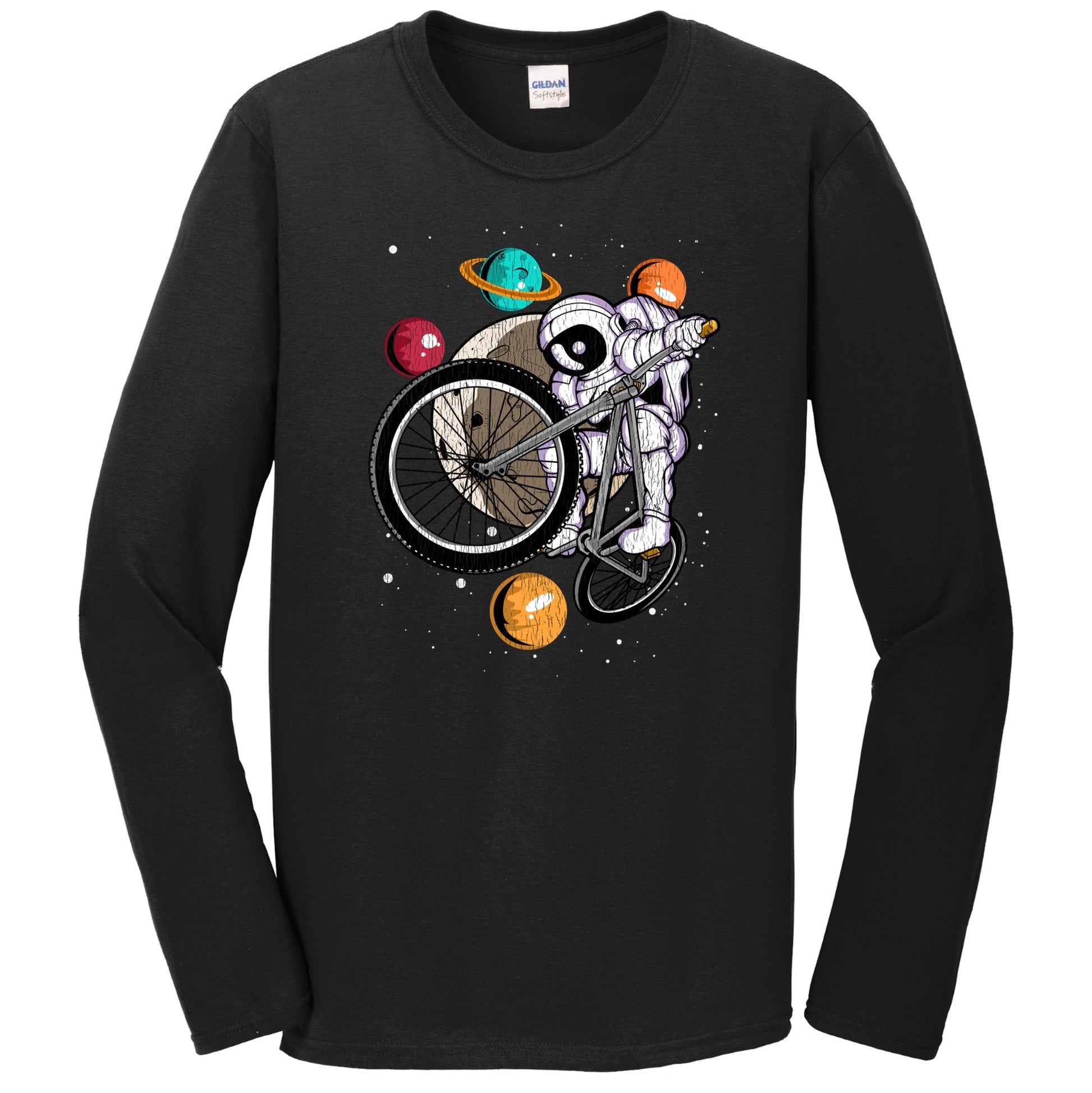 BMX Astronaut Outer Space Spaceman Bike Distressed Long Sleeve T-Shirt