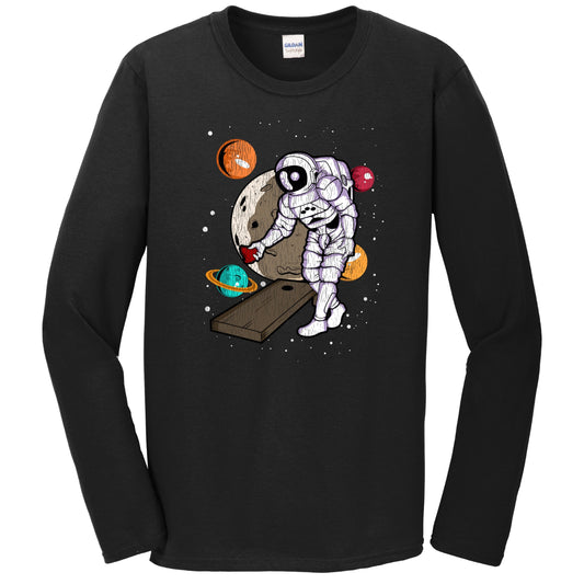 Cornhole Astronaut Outer Space Spaceman Distressed Long Sleeve T-Shirt
