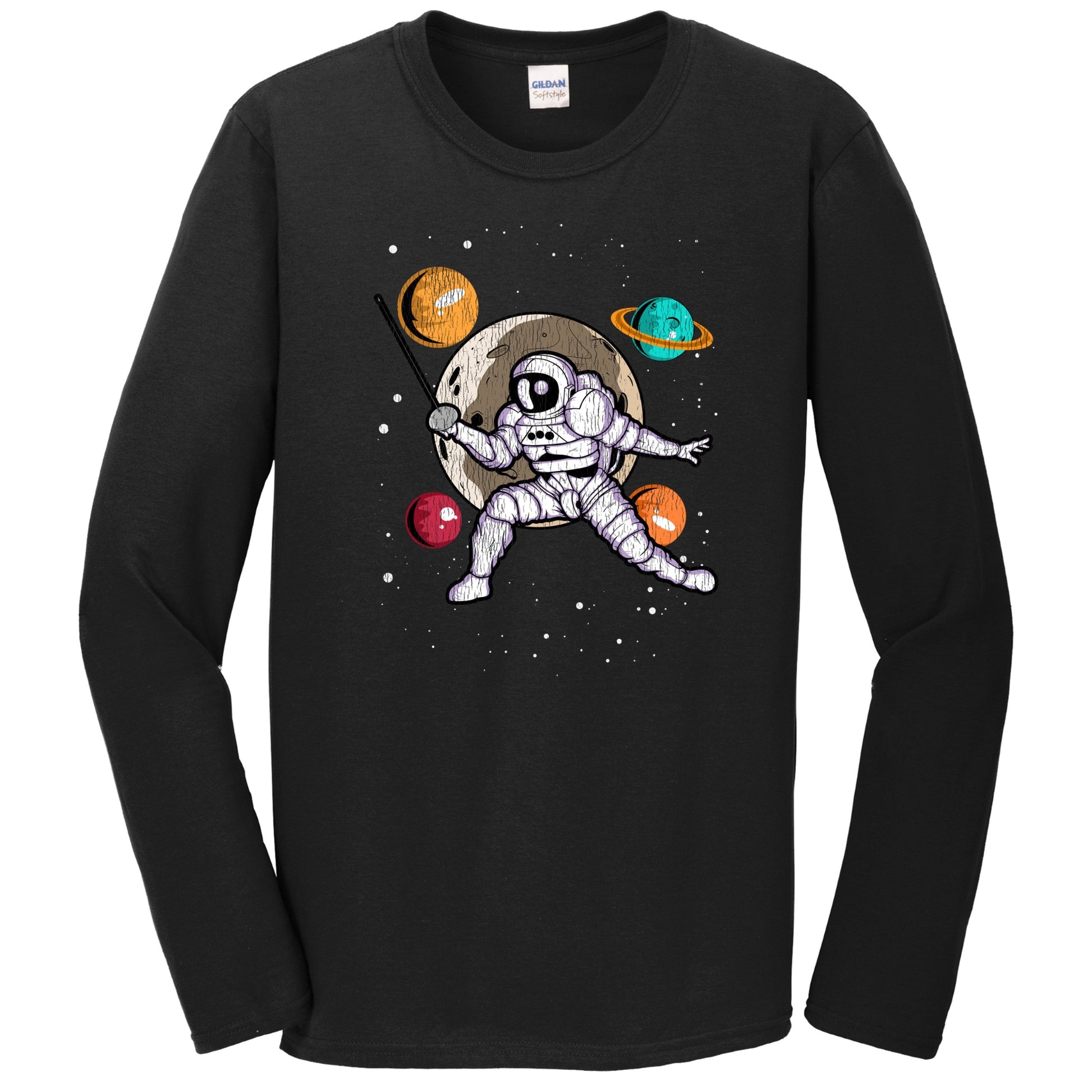 Fencing Astronaut Outer Space Spaceman Distressed Long Sleeve T-Shirt