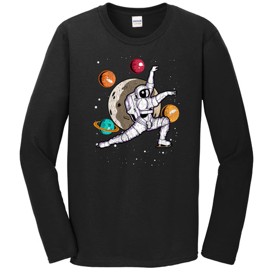 Figure Skating Astronaut Outer Space Spaceman Distressed Long Sleeve T-Shirt