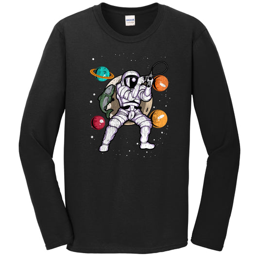 Fishing Astronaut Outer Space Spaceman Distressed Long Sleeve T-Shirt