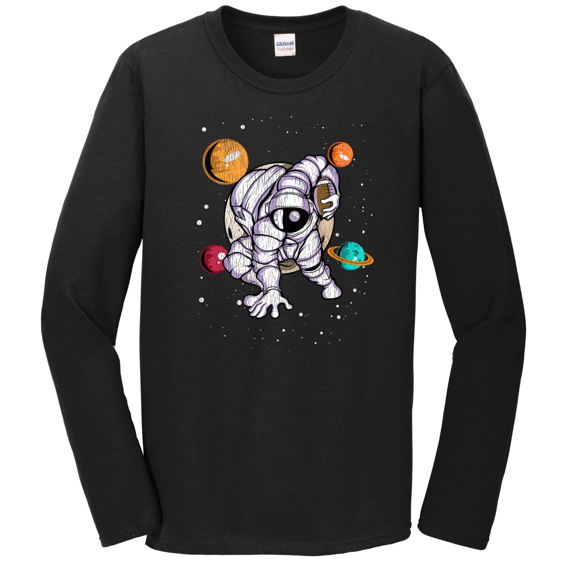 Football Astronaut Outer Space Spaceman Distressed Long Sleeve T-Shirt