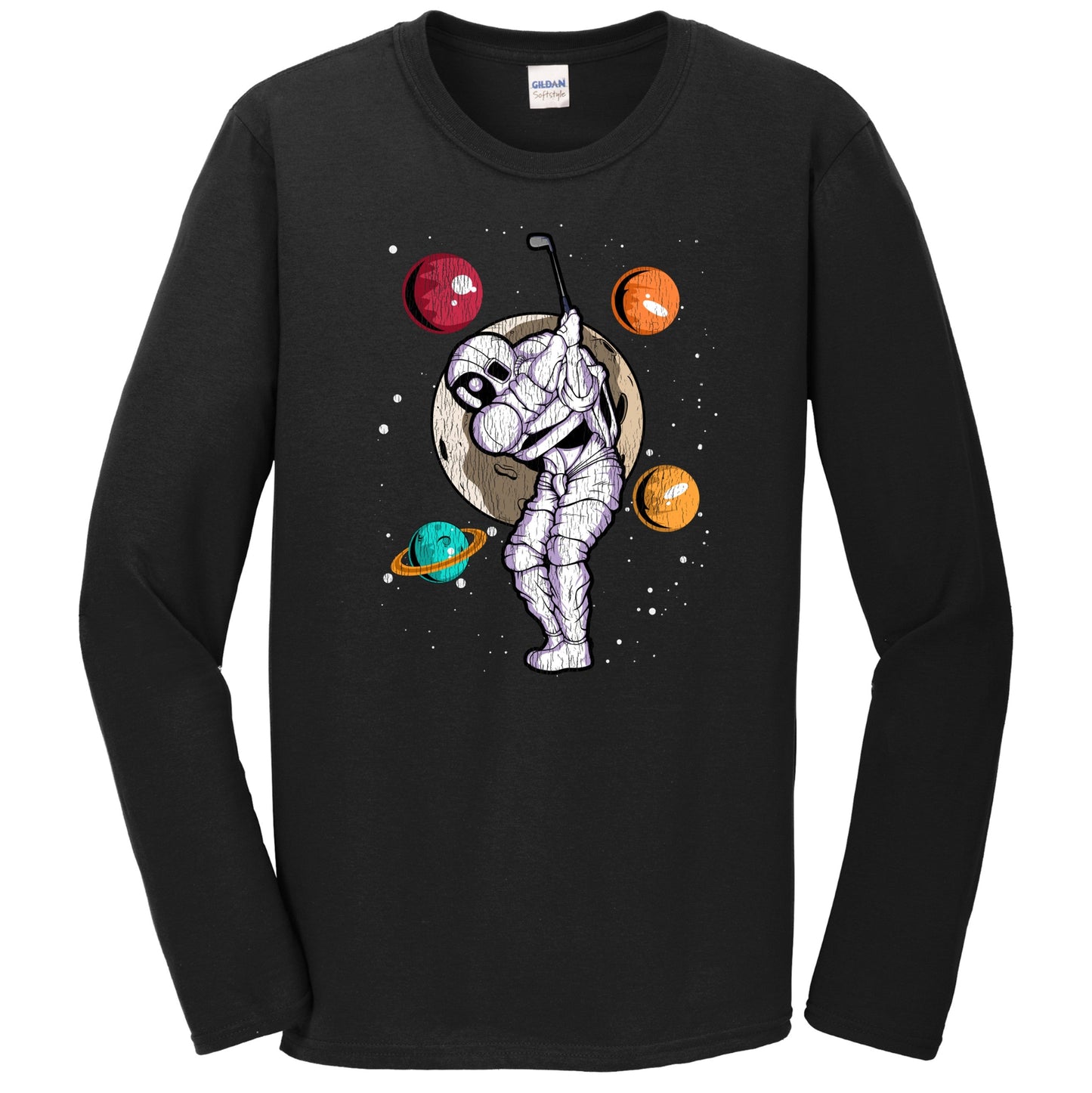 Golf Astronaut Outer Space Spaceman Distressed Long Sleeve T-Shirt