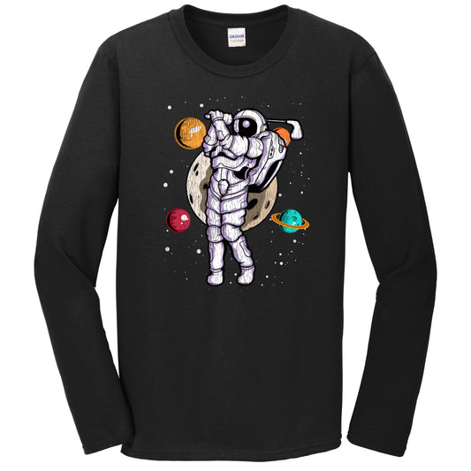 Golf Astronaut Outer Space Spaceman Distressed Long Sleeve T-Shirt