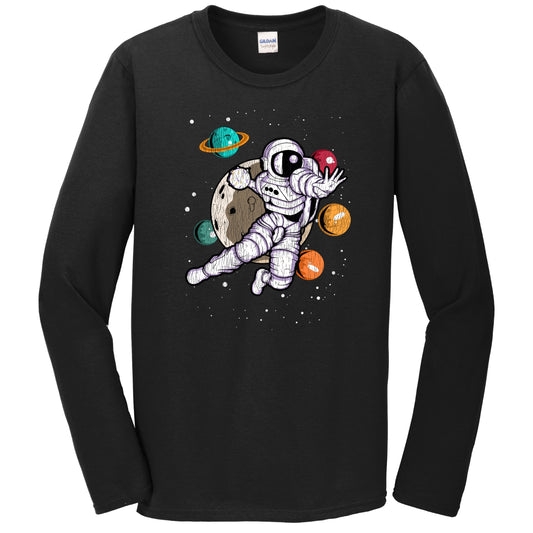 Handball Astronaut Outer Space Spaceman Distressed Long Sleeve T-Shirt
