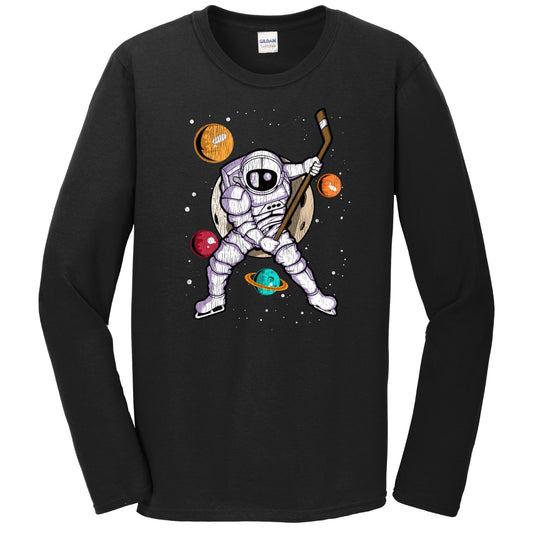 Hockey Astronaut Outer Space Spaceman Distressed Long Sleeve T-Shirt
