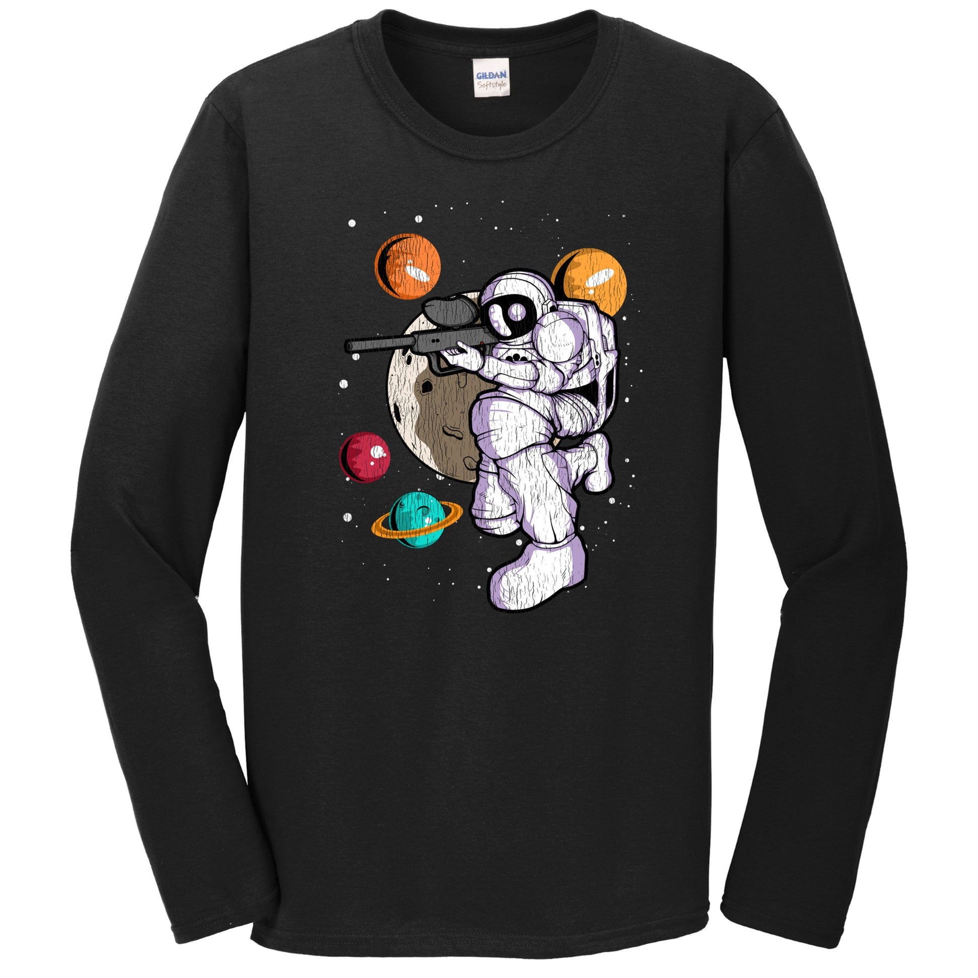 Paintball Astronaut Outer Space Spaceman Distressed Long Sleeve T-Shirt