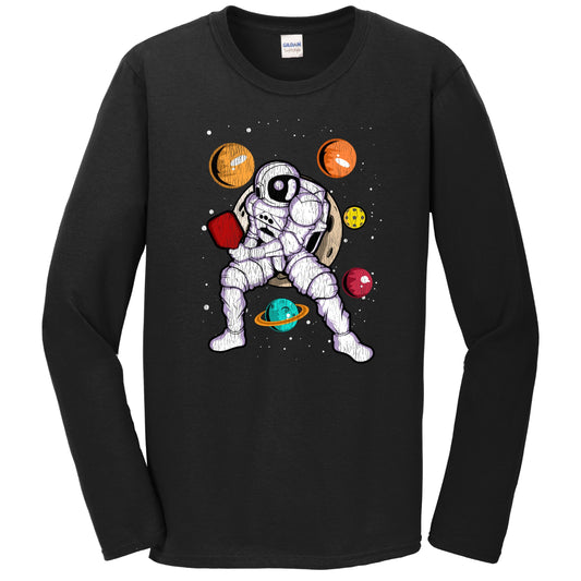 Pickleball Astronaut Outer Space Spaceman Distressed Long Sleeve T-Shirt