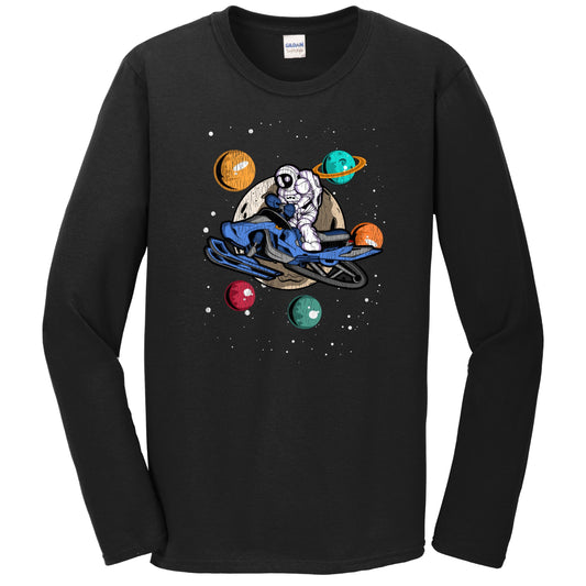 Snowmobiling Astronaut Outer Space Spaceman Snowmobile Distressed Long Sleeve T-Shirt