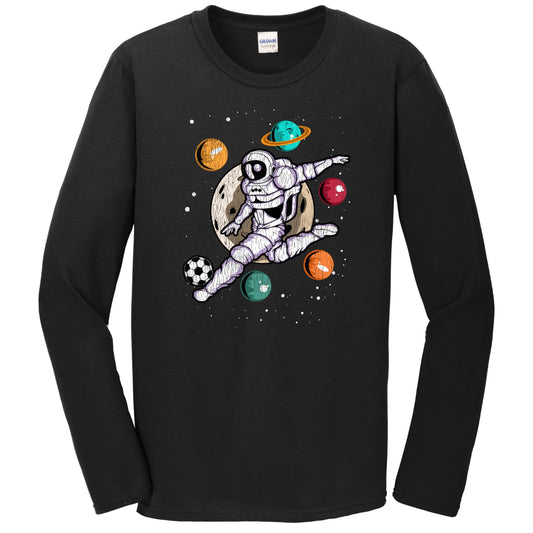 Soccer Astronaut Outer Space Spaceman Distressed Long Sleeve T-Shirt
