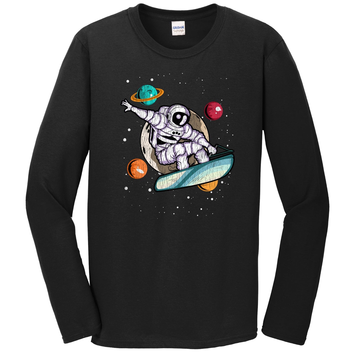 Wakeboarding Astronaut Outer Space Spaceman Distressed Long Sleeve T-Shirt