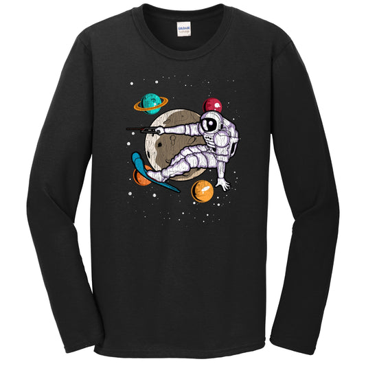Waterskiing Astronaut Outer Space Spaceman Distressed Long Sleeve T-Shirt