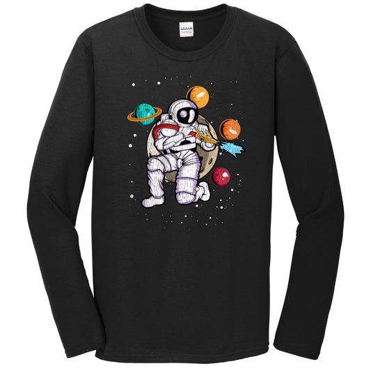 Firefighter Astronaut Outer Space Spaceman Fireman Distressed Long Sleeve T-Shirt