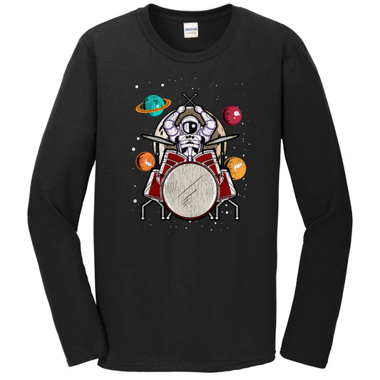 Drummer Astronaut Outer Space Spaceman Drums Distressed Long Sleeve T-Shirt