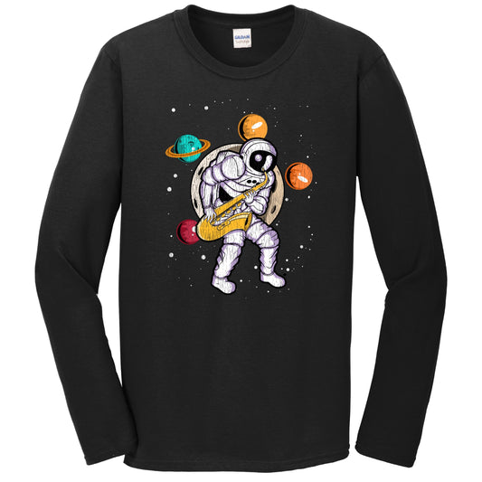 Sax Player Astronaut Outer Space Spaceman Saxophone Distressed Long Sleeve T-Shirt