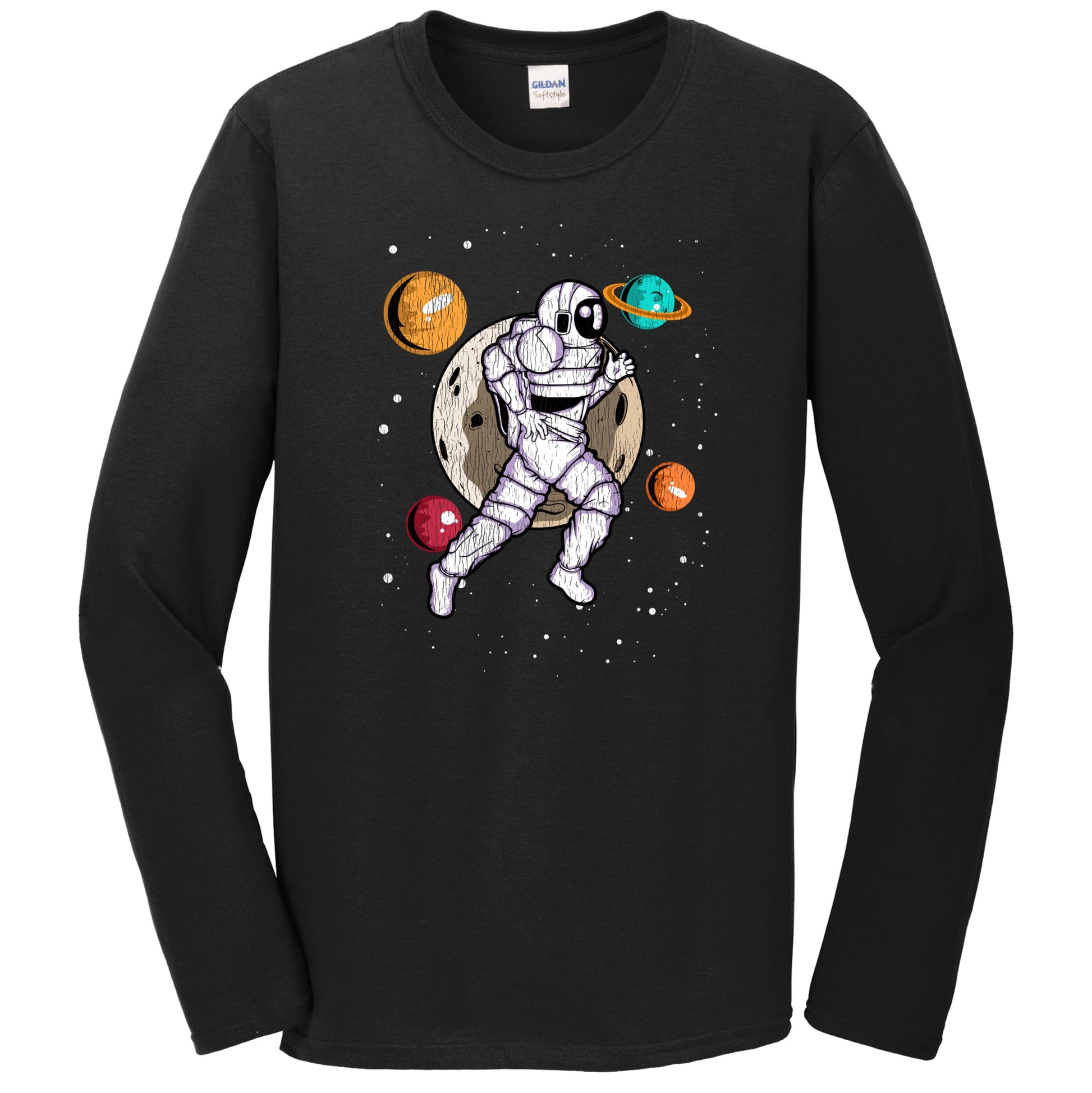 Marathon Runner Astronaut Outer Space Spaceman Running Distressed Long Sleeve T-Shirt