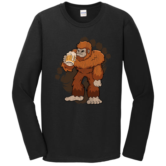 Bigfoot Beer Shirt - Sasquatch Drinking Beer Long Sleeve T-Shirt