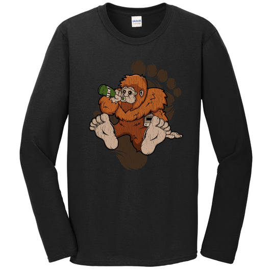 Bigfoot Wine Shirt - Sasquatch Drinking Wine Long Sleeve T-Shirt