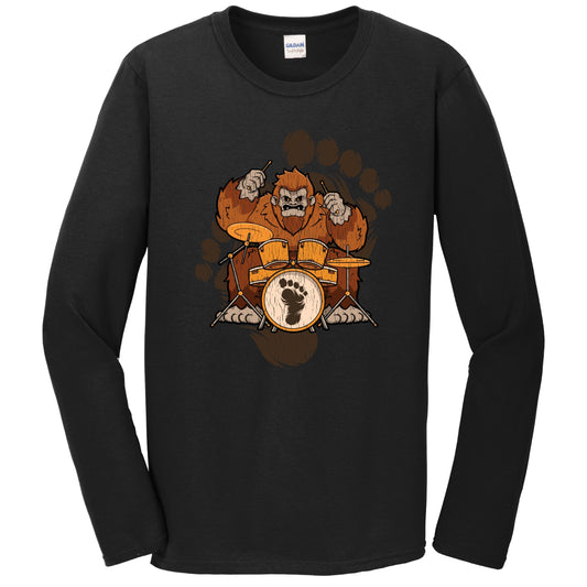 Bigfoot Drummer Shirt - Sasquatch Playing Drums Long Sleeve T-Shirt