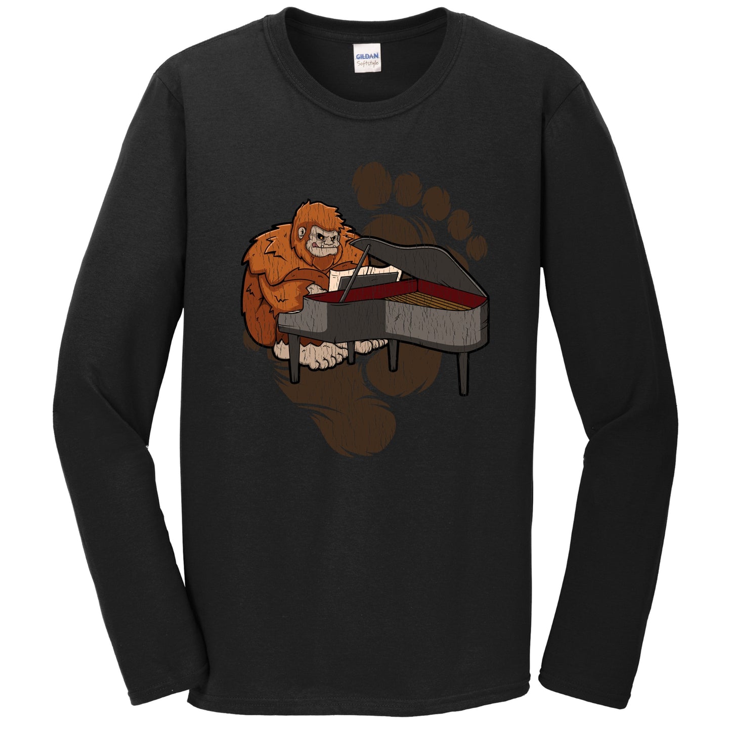 Bigfoot Piano Shirt - Sasquatch Playing Piano Long Sleeve T-Shirt
