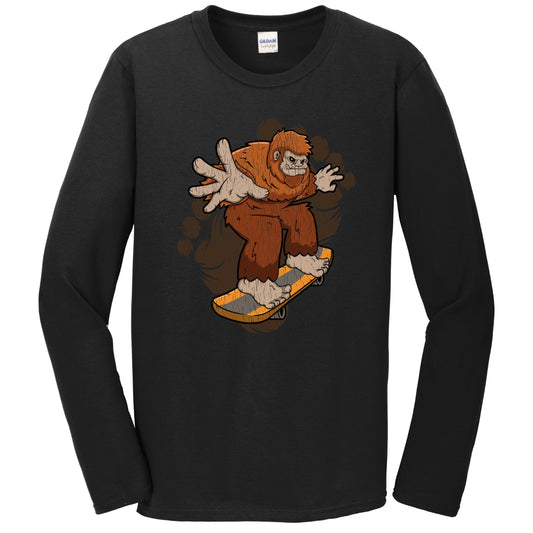 Bigfoot Skateboarding Shirt - Sasquatch Riding Skateboard Long Sleeve T-Shirt