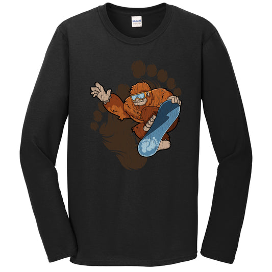 Bigfoot Snowboarding Shirt - Sasquatch Riding Snowboard Long Sleeve T-Shirt