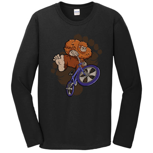 Bigfoot BMX Shirt - Sasquatch on BMX Bike Long Sleeve T-Shirt