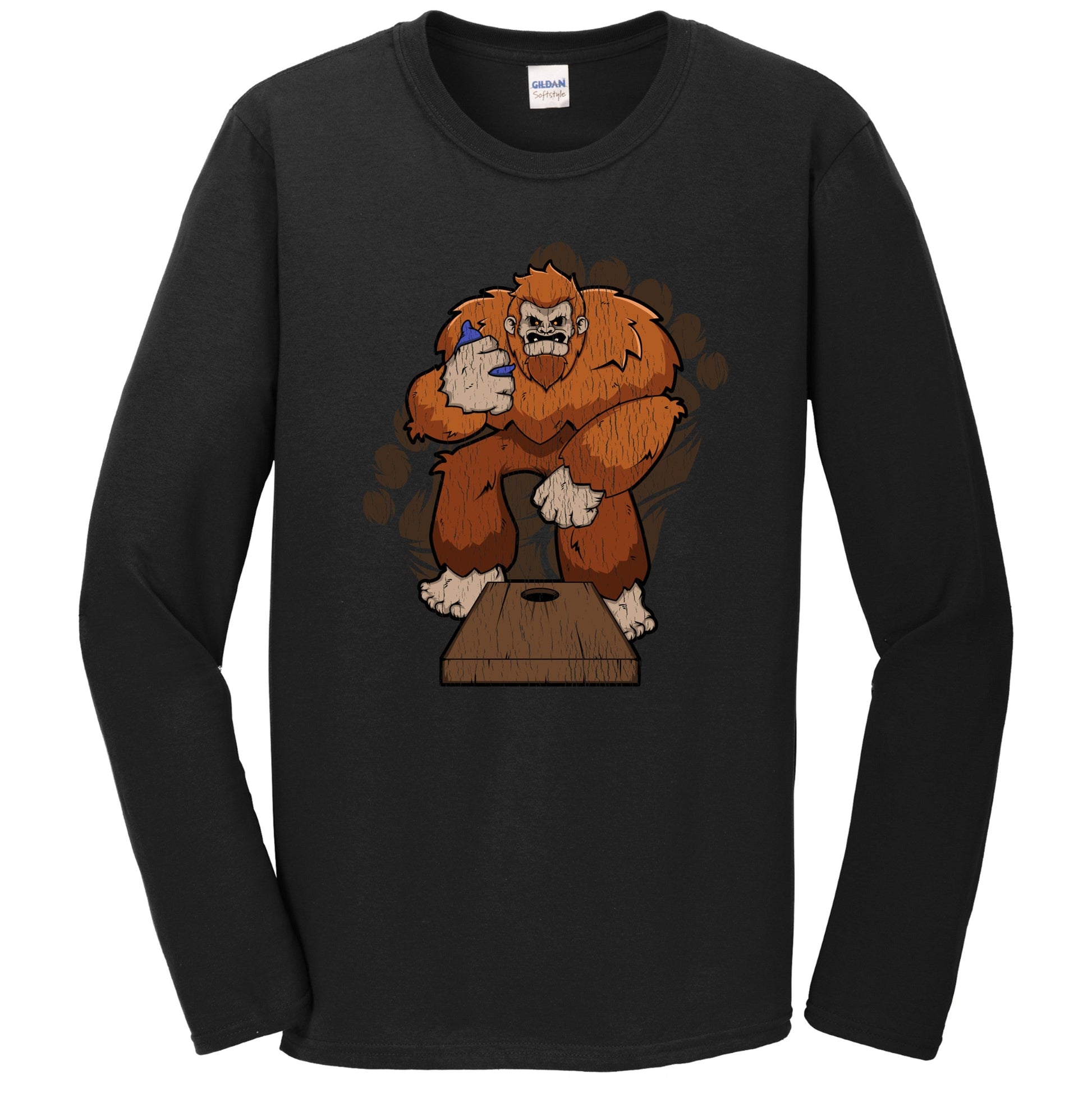 Bigfoot Cornhole Shirt - Sasquatch Playing Cornhole Long Sleeve T-Shirt