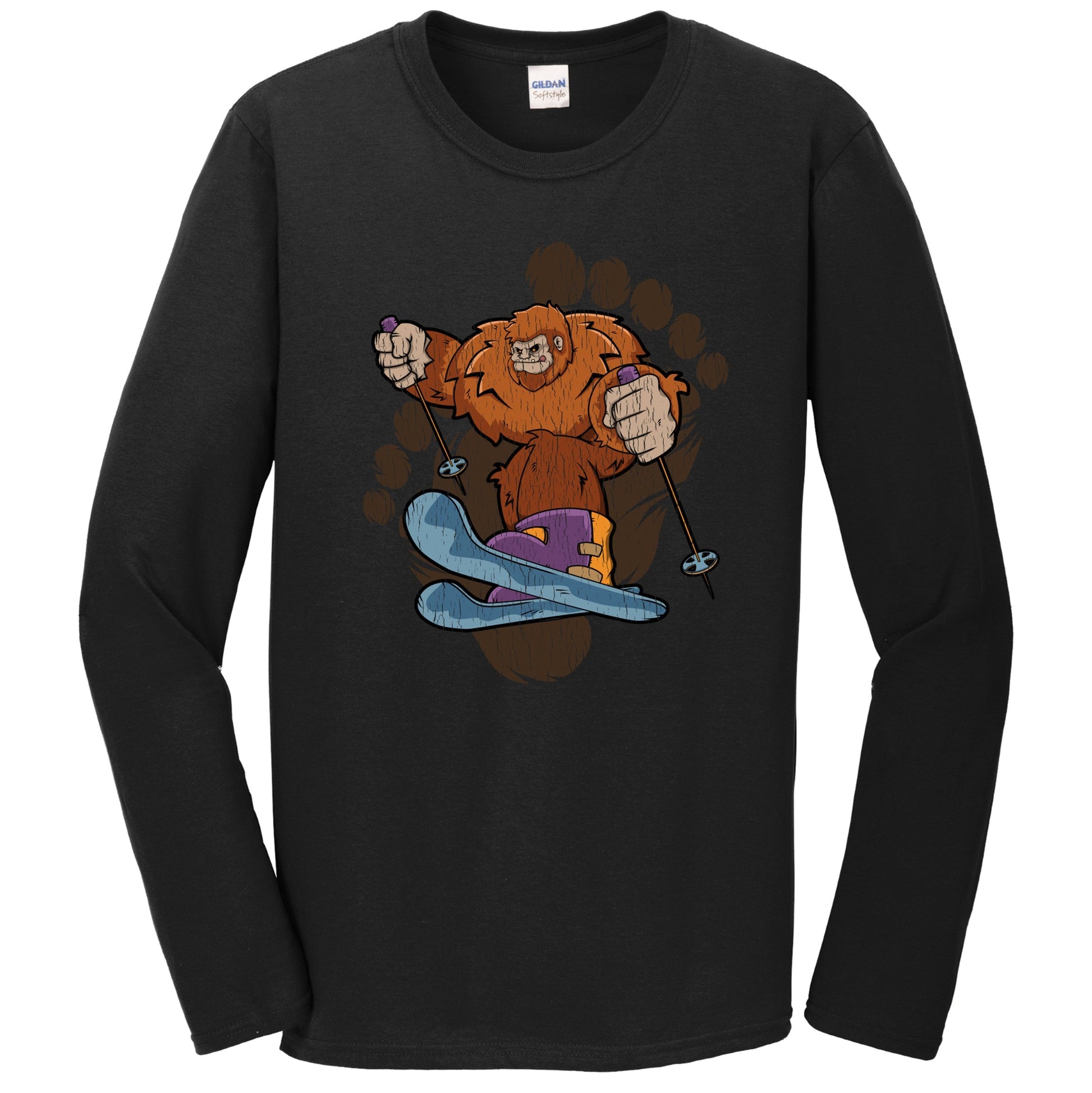 Bigfoot Skiing Shirt - Sasquatch on Skis Long Sleeve T-Shirt