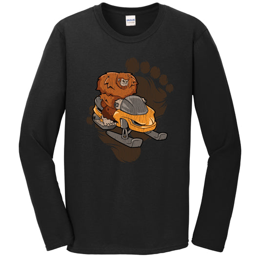 Bigfoot Snowmobiling Shirt - Sasquatch Riding Snowmobile Long Sleeve T-Shirt