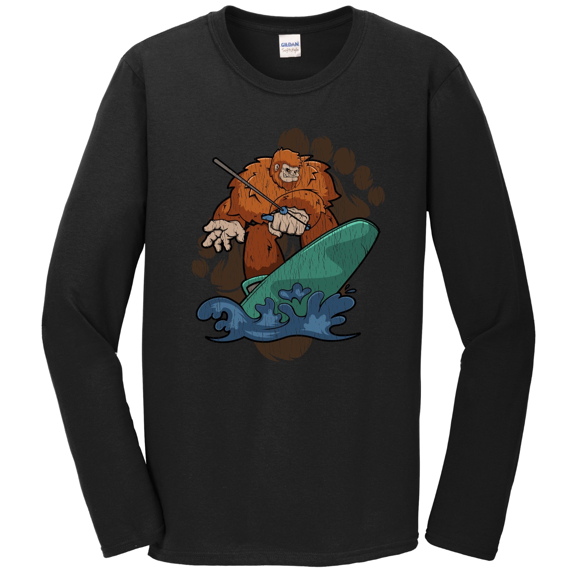 Bigfoot Wakeboarding Shirt - Sasquatch on Wakeboard Long Sleeve T-Shirt