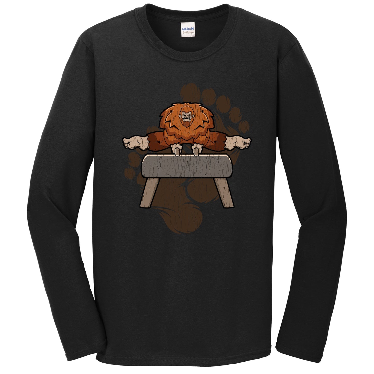 Bigfoot Gymnastics Shirt - Sasquatch on Pommel Horse Long Sleeve T-Shirt