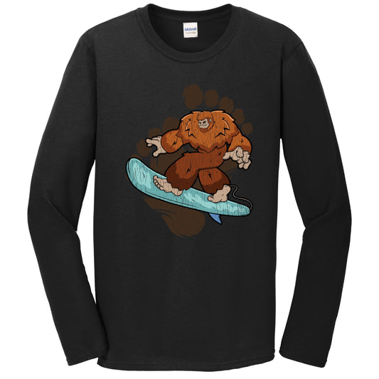 Bigfoot Surfing Shirt - Sasquatch on Surf Board Long Sleeve T-Shirt