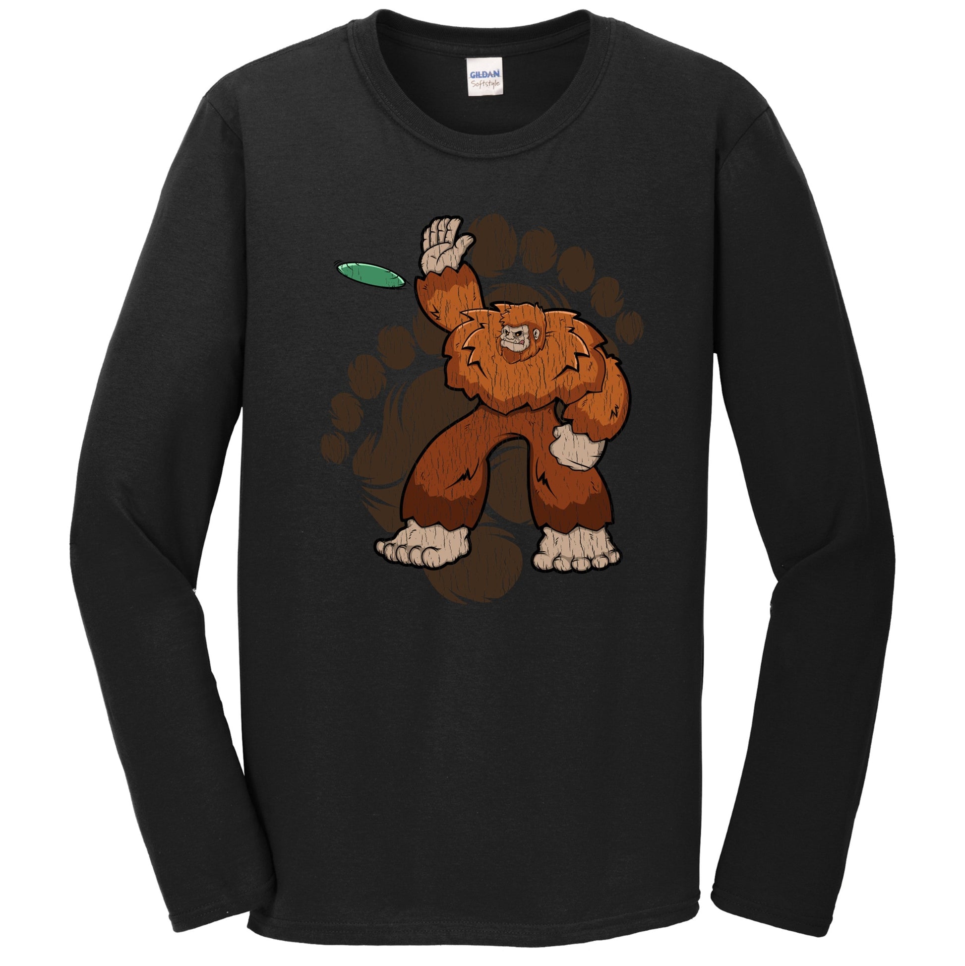 Bigfoot Disc Golf Shirt - Sasquatch Throwing Disc Long Sleeve T-Shirt