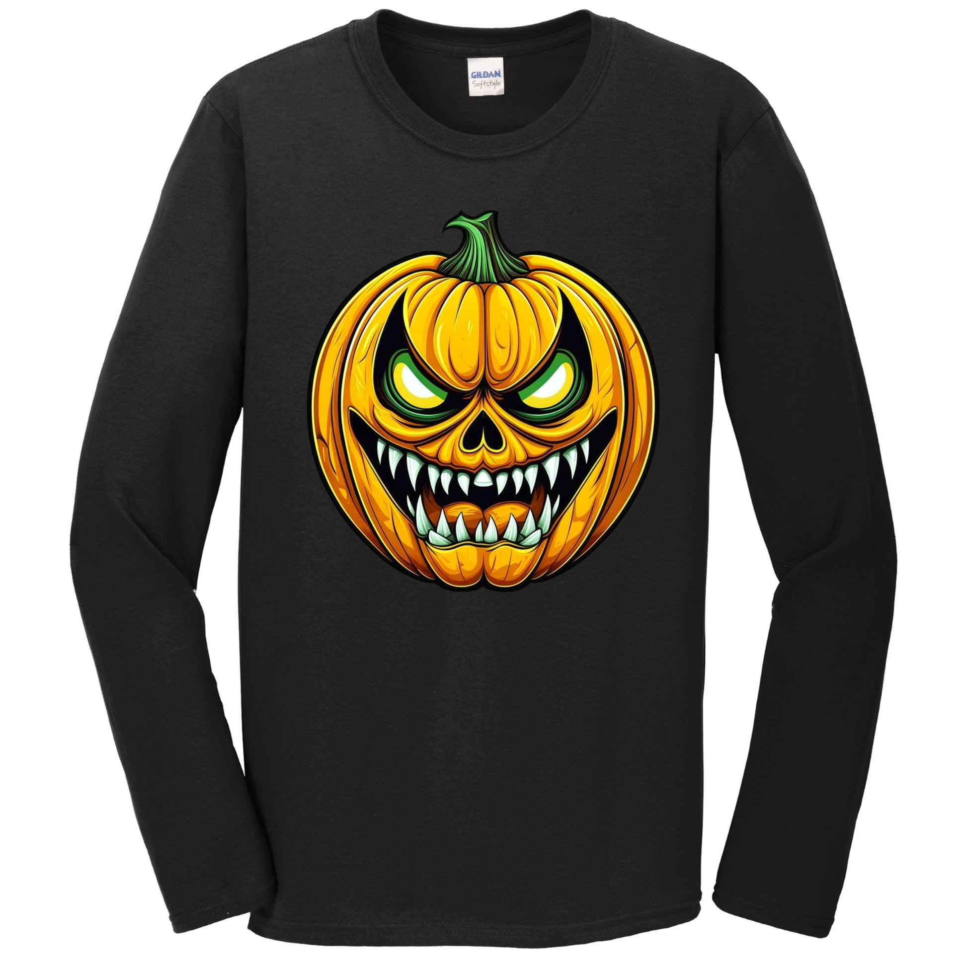 Scary Jack-O-Lantern With Teeth Creepy Halloween Pumpkin Long Sleeve T-Shirt