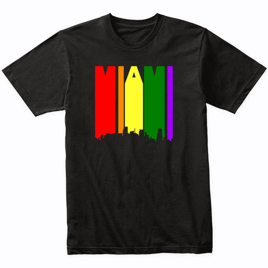 Miami Florida LGBTQ Gay Pride Rainbow Skyline T-Shirt